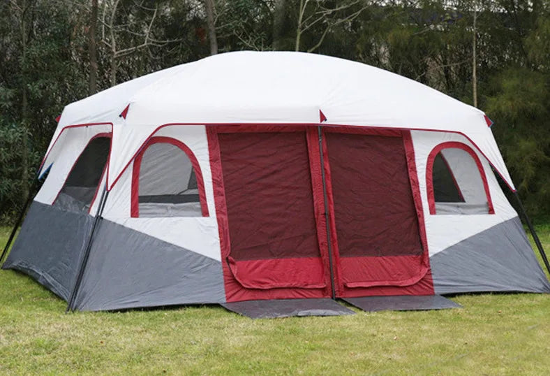 2026New Outdoor 8-12 People Double Rain And Sun Protection Family Road Trip Picnic Camping Two Rooms Tent