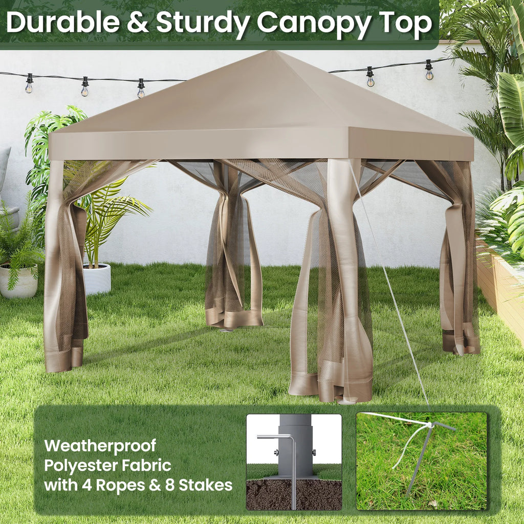 10' X10' Gazebo Canopy With Mosquito Netting, Outdoor Patio Gazebo Tent For Backyard, Garden, Khaki