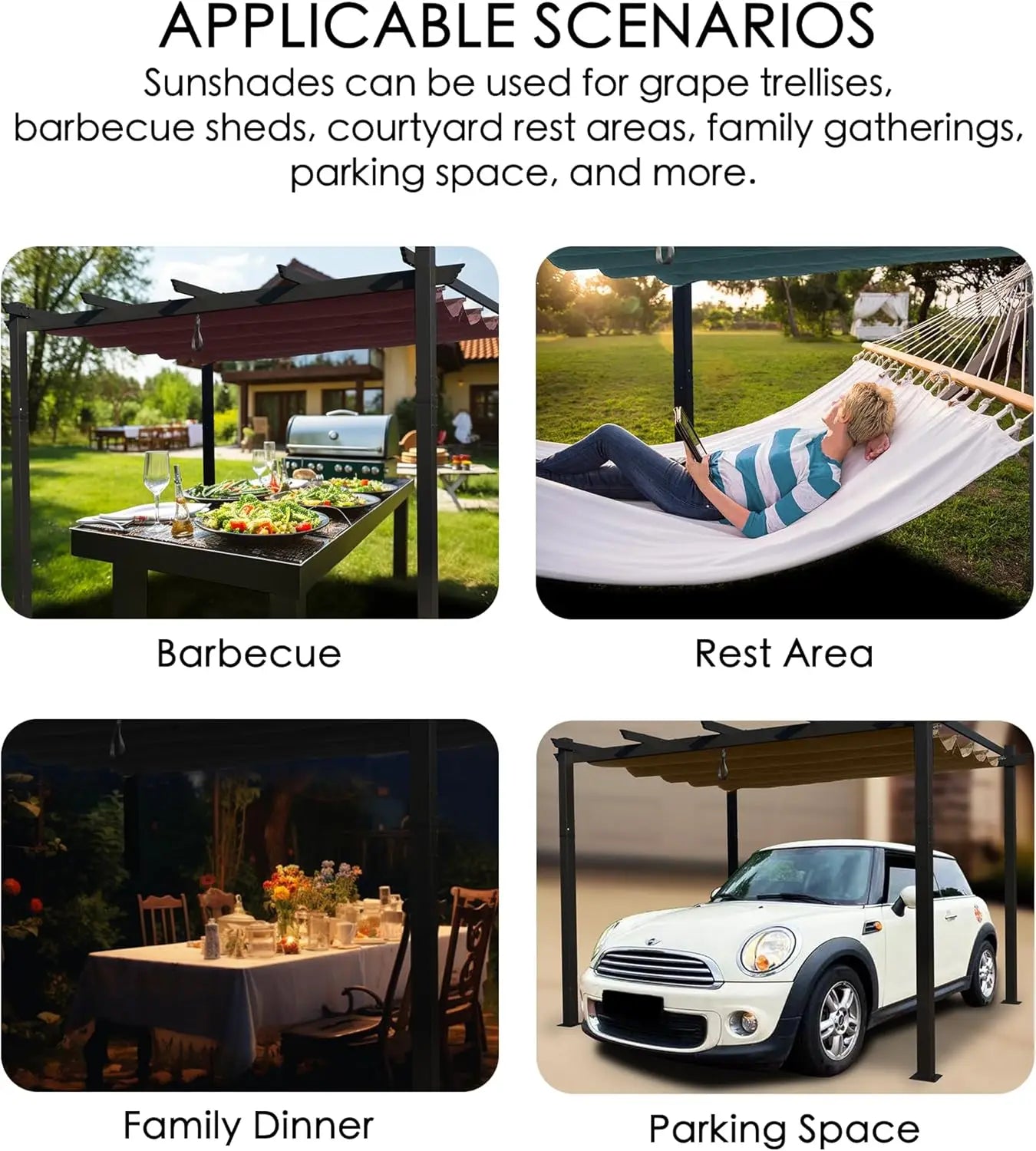 Morgan Outdoor Retractable Pergola with Sun Shade Canopy Patio Aluminum Pergola Shelter for Backyard Deck Garden Modern Metal G