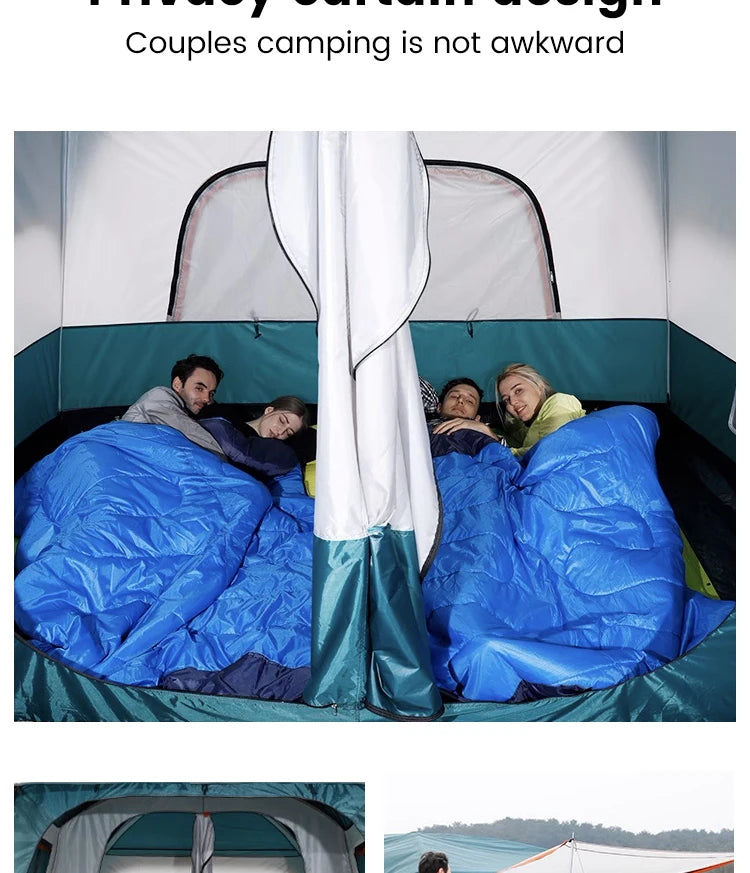 Outdoor Camping Tent for 3-12 People, Double Layers, Oversized 2 Rooms, Thickened, Rainproof, Waterproof Family Tent, Large Tent