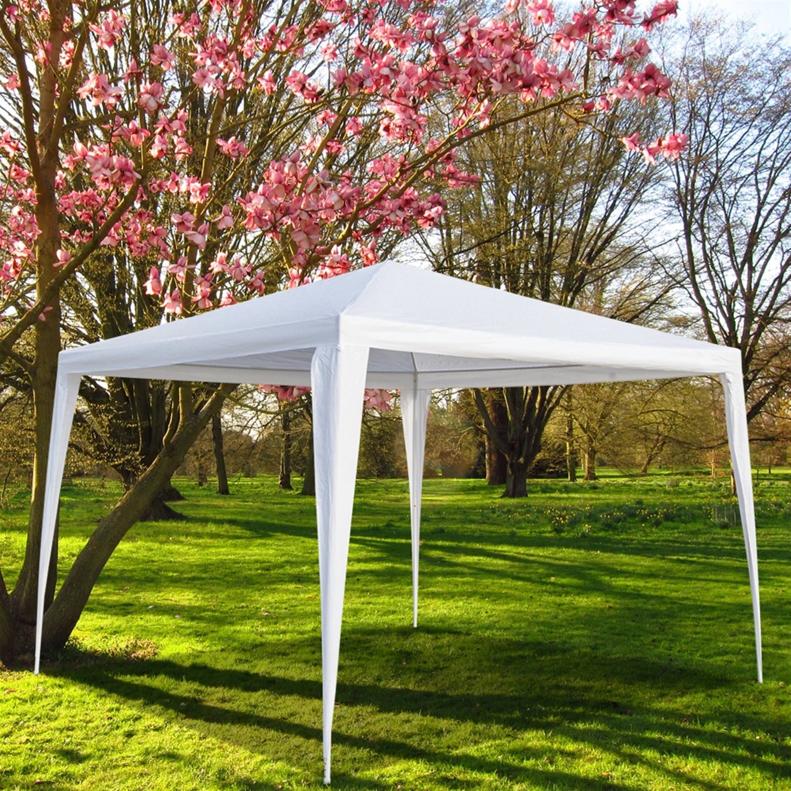 3 x 3 m Waterproof Tent with Spiral Tubes PE Cloth Iron Frame Outdoor Party Wedding Gazebo Heavy Duty Easy Setup White
