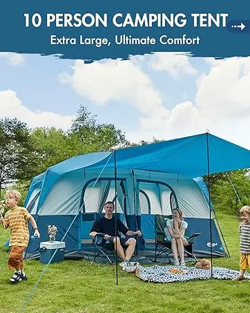 6 | 8 | 10 Person Family Camping Tent with Porch, Big Family Camping Tent with Tall Height, Good Ventilation, Water Resitant Large Tent for Outdoor Camping, Backyard