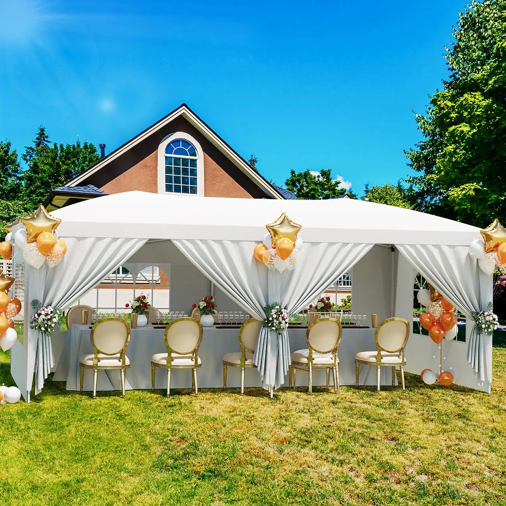 10x20 FT Pop Up Canopy Tent, Heavy Duty Waterproof Shelter with 6 Removable Sidewalls Portable White Gazebo for Party Wedding Camping Backyard