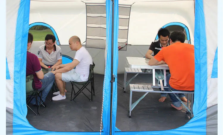 Outdoor Tent 2 Rooms Double Layer Family Camping Party 8-12 Persons Waterproof Windproof Top Rainfly Mesh Windows Portable Bag
