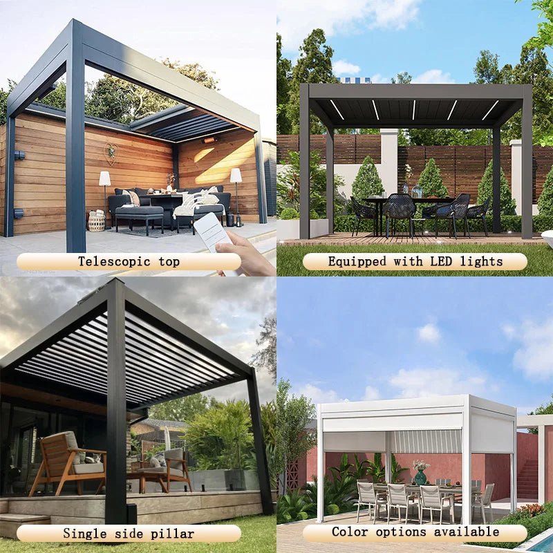 Electric Adjustable Bioclimatic Louvered Motorized Aluminous Waterproof Outdoor Living Garden Pergolas Gazebo Sunroom Pavilion