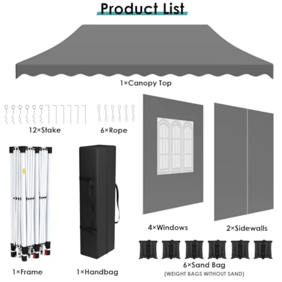 Tente pop-up 10x20 pieds avec 6 parois latérales, tente de réception robuste, hauteur réglable, grand gazebo commercial, protection solaire