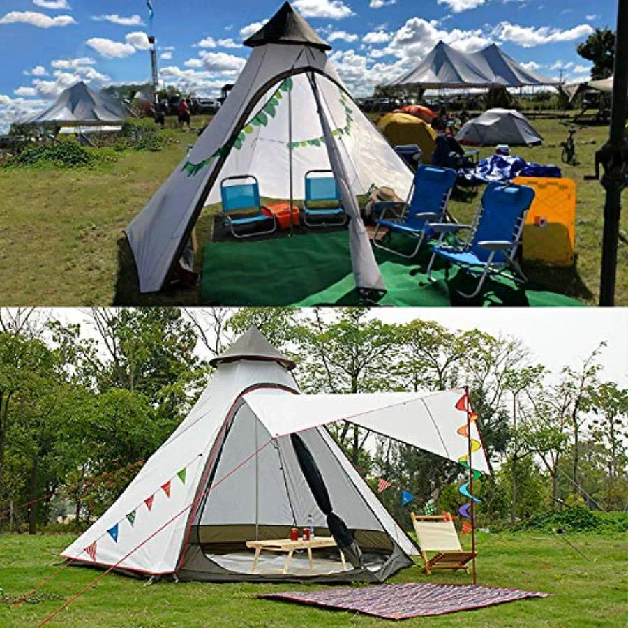 Family outdoor camping tent, polyester, gray, 12'x10'x8' dome shape with double layers for 4-season use, waterproof, anti-UV, w