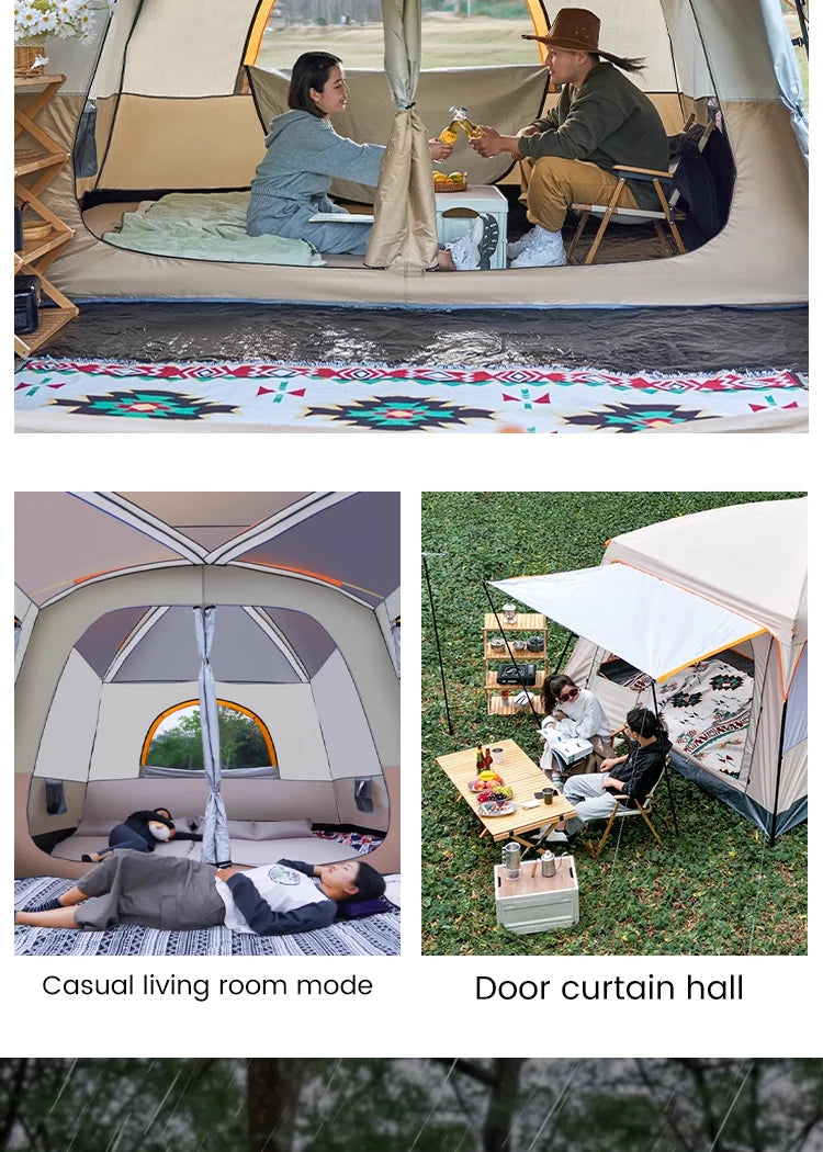 Outdoor Camping Family Tent 3-12 Person Double Layers Oversize 2 Rooms Thickened Rainproof Outdoor Family Camp Tour Equipment