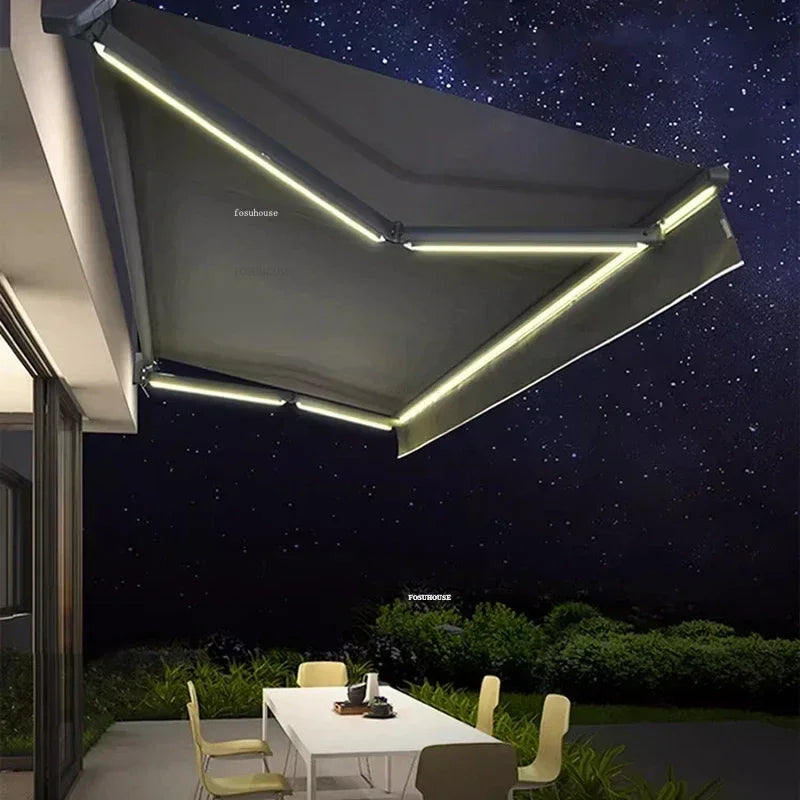 Tent Electric Canopy Retractable Folding Gazebos Outdoor Eaves Remote Control with Light Villa Courtyard Rainproof Awning N