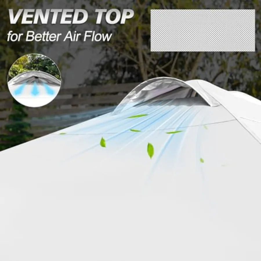 Outdoor event canopy tent: white polyester, 10x10 ft, 1-button push setup, adjustable height, portable roller bag 4 weight bags