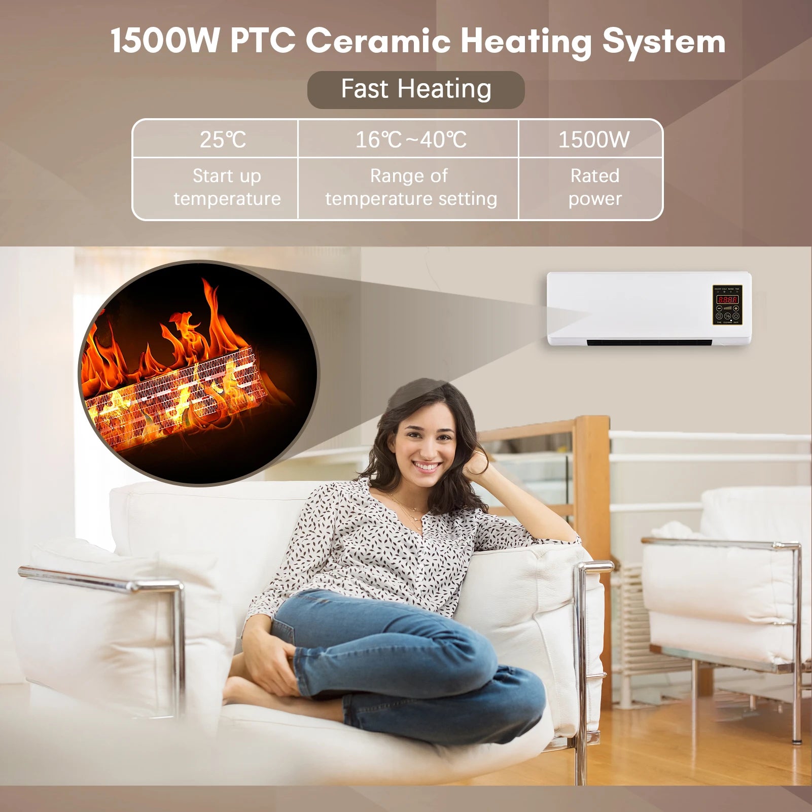 Cold and Warm Dual Purpose Air Conditioner Heater and fan Combo Wall Mounted Desktop 2in1 Fan Timing Function Heating and Cool