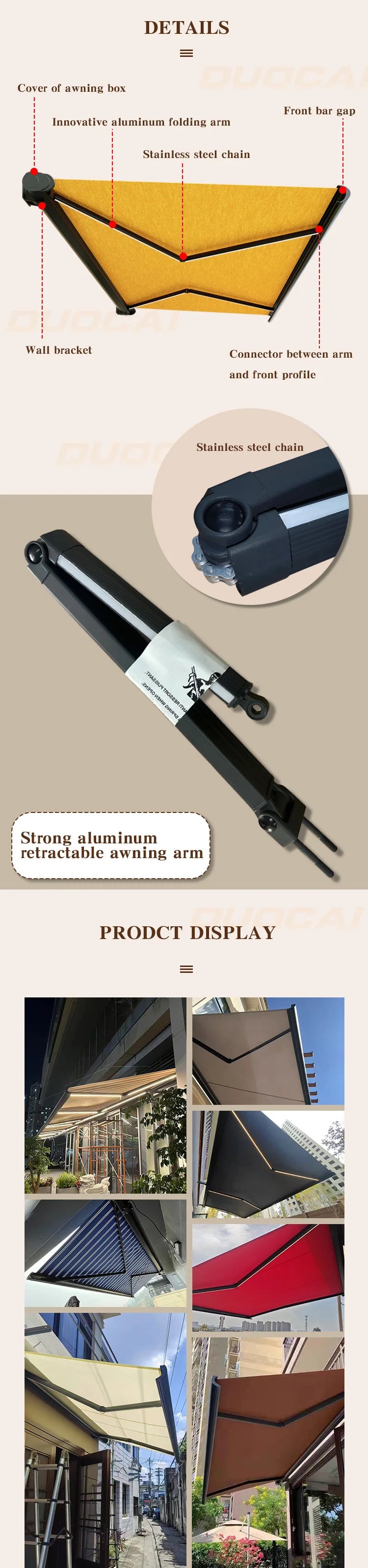 Automatic Awning Outdoor Cassette Foldable Awning Sun Shades Outdoor Retractable Awning Garden Buildings