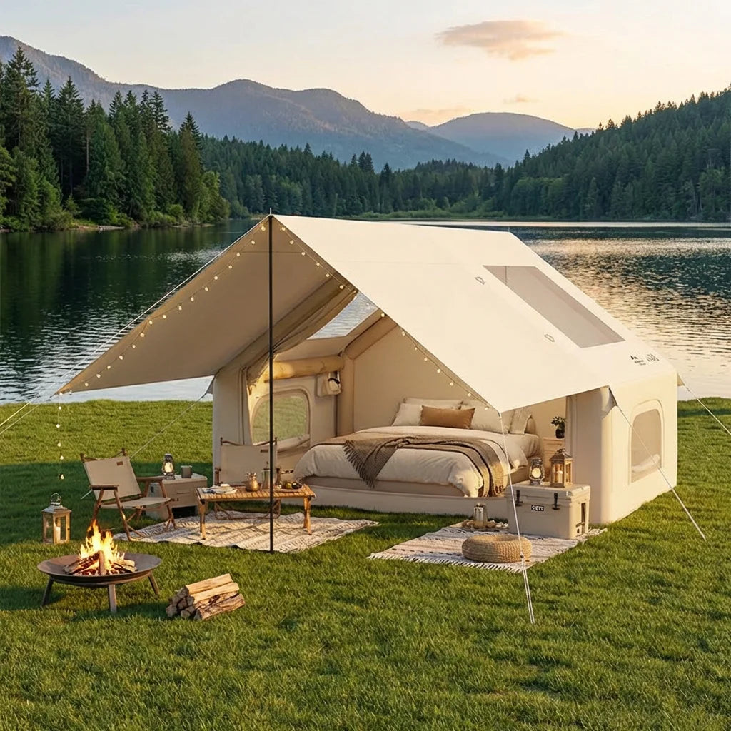 Auto Inflatable Tent with Sunshade, 2025 New 2 in 1 Pop Up Tent for Overnight Camping, Waterproof Lightweight Outdoor Instant Se