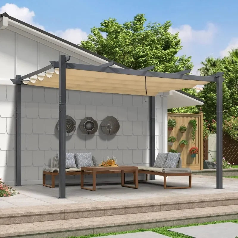 PURPLE LEAF 10' X 13' Outdoor Retractable Pergola with Sun Shade Canopy Patio Metal Shelter for Garden Porch Beach Pavilion