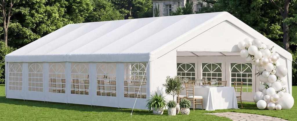 Aoxun 20x40 Party Tent,Waterproof Canopy with Removable Sidewalls & Roll-up Door,Steel Frame for Wedding BBQ Camping,White