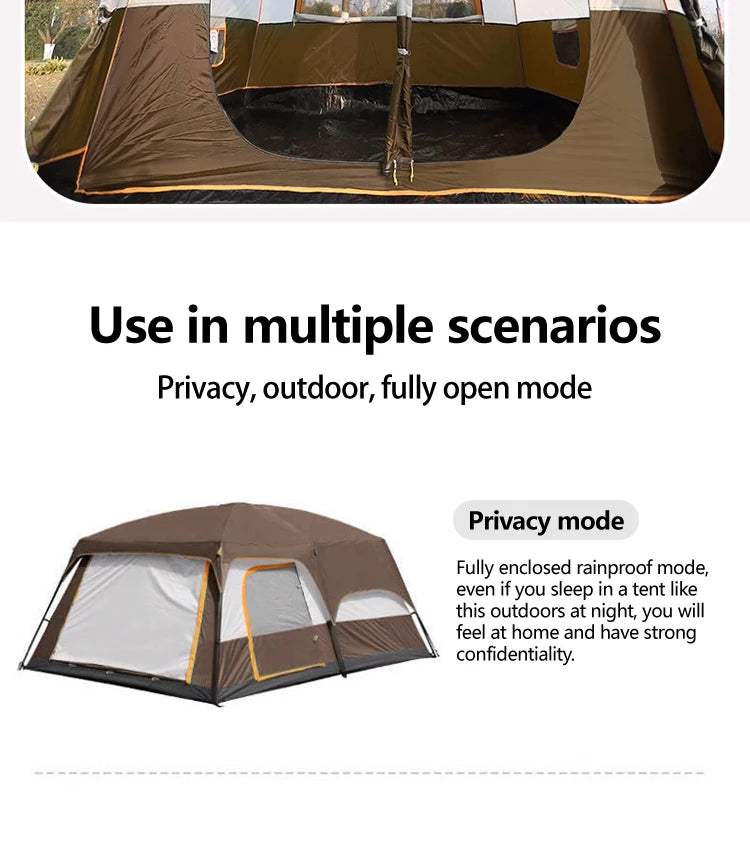 Upgraded 4 Season Camping Tent 3-12 Person Waterproof Windproof Double Layer 2 Room Family Outdoor Backpacking Equipment