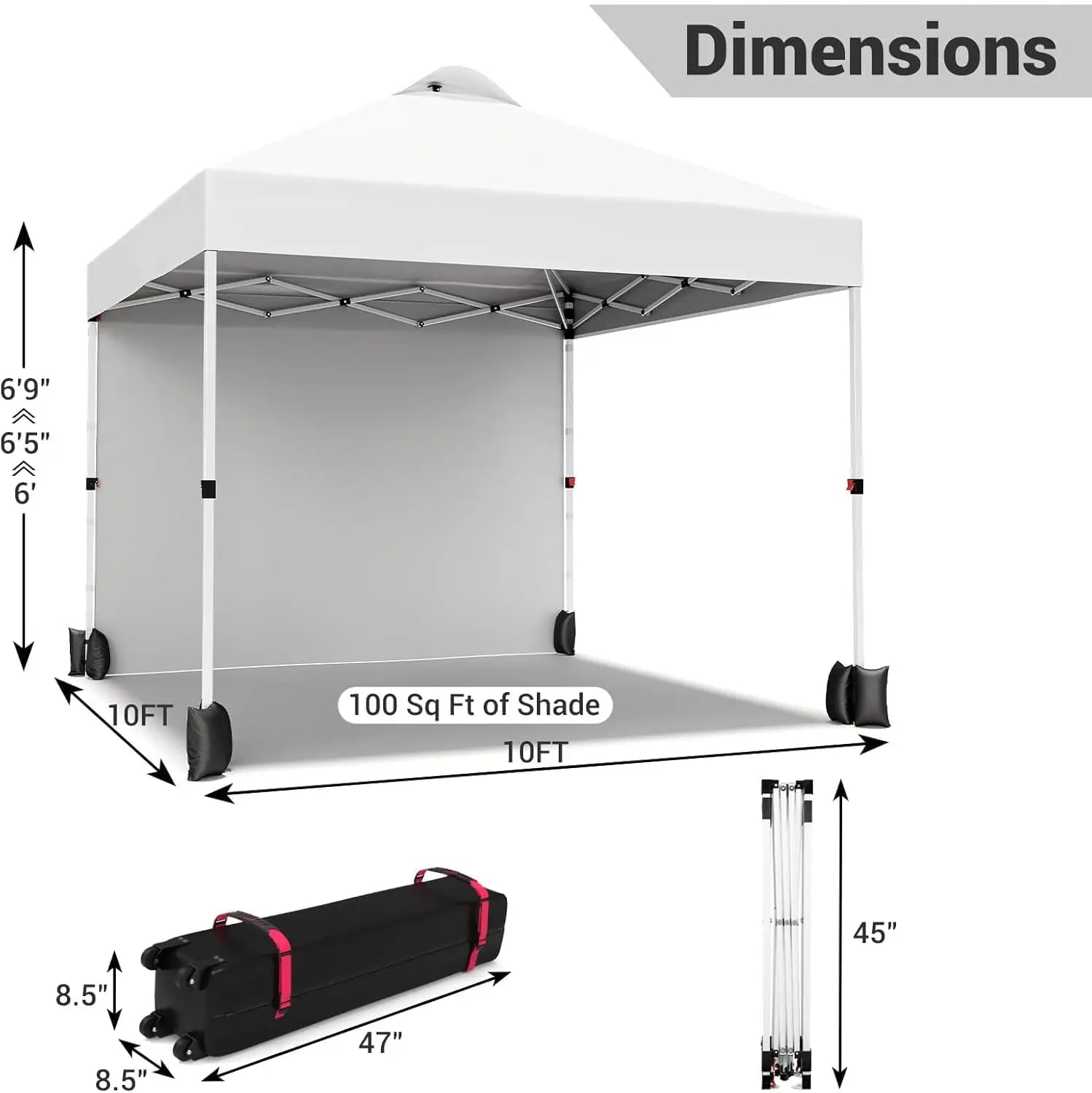 10x10FT Pop Up Gazebos Canopy Tent with Removable Sidewall, One-Push Instant Setup Outdoor Canopy Shelter with Vented Roof, Roller Bag & Sandbags for Beach Camping Market