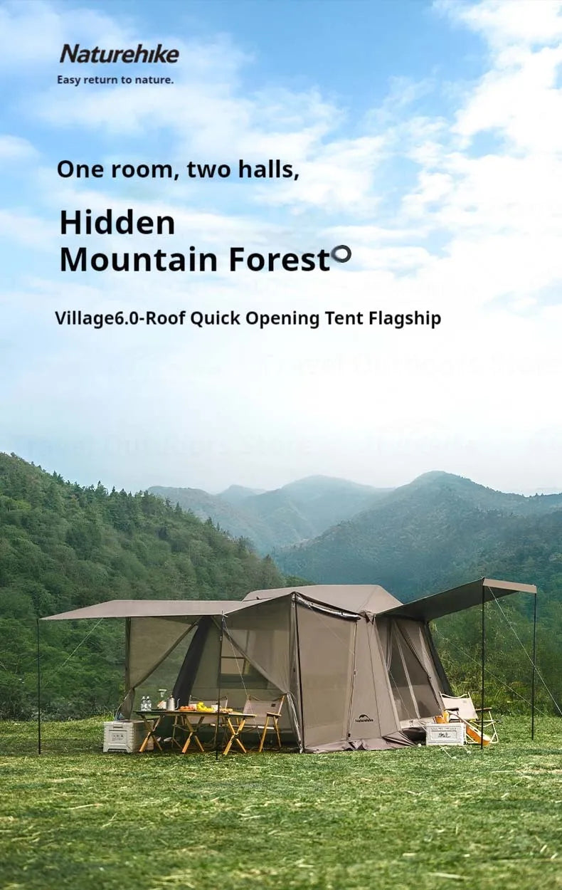 Naturehike Village 6.0-Roof Quick-open Camping Tent Outdoor Portable 150D Titanium Black Oxford Cloth Waterproof Sunscreen Tent