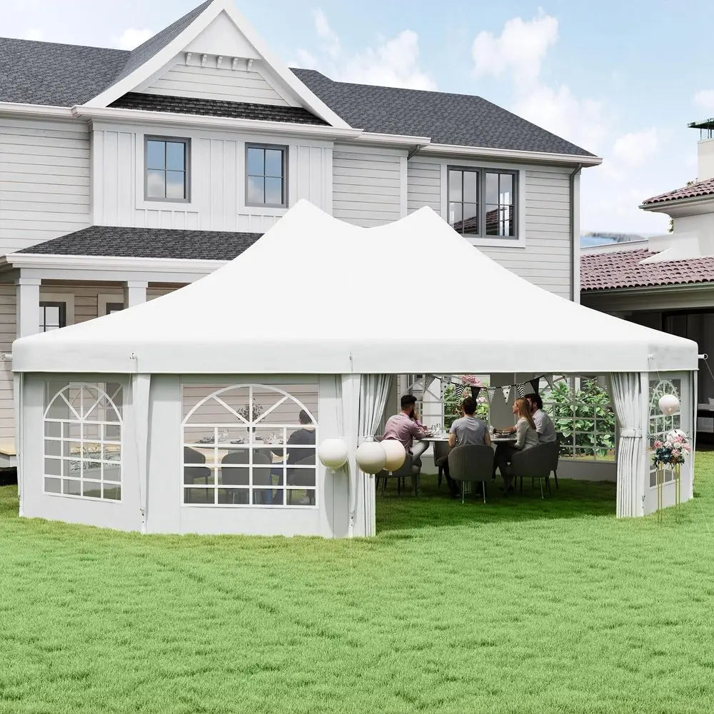 29 x 21 ft Party Tent, Outdoor Wedding Tent with Sidewalls, 2 Doors and 8 Windows for Party, White