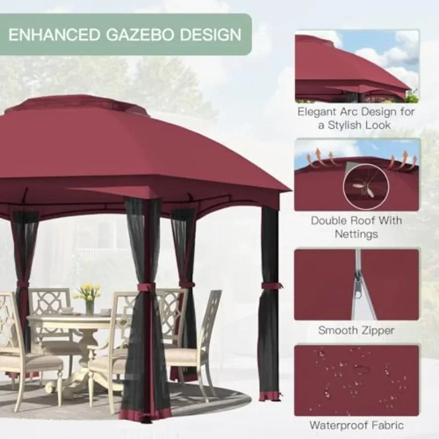Gazebos on Clearance 13 x 13 Ft 6 Sided Outdoor Gazebo with Double Air Roofs and Netting Walls Heavy Duty Steel Fe Gazebo Tent