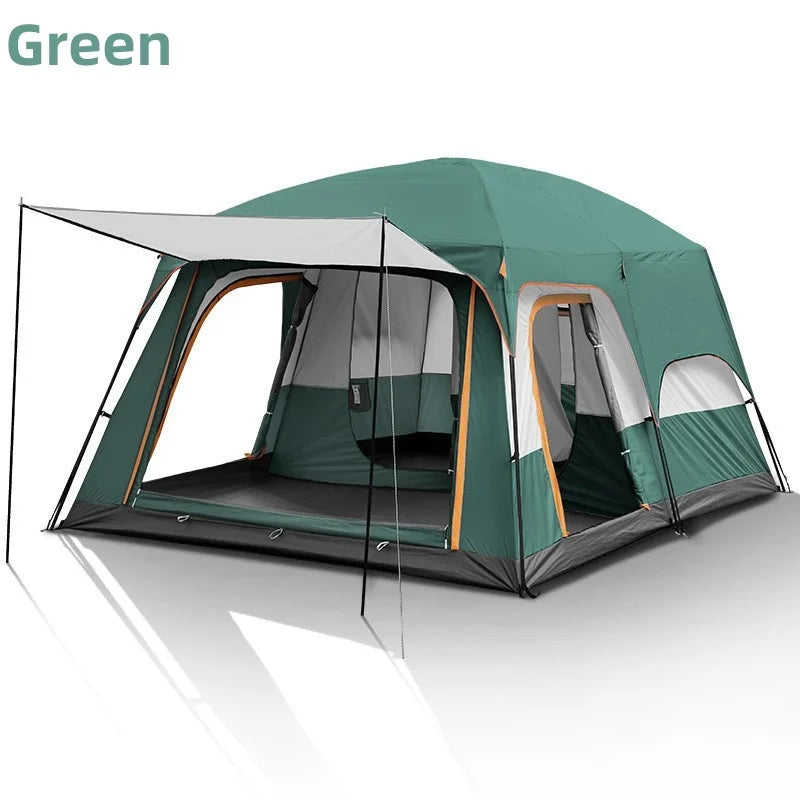 Outdoor Camping Family Tent 3-12 Person Double Layers Oversize 2 Rooms Thickened Rainproof Outdoor Family Camp Tour Equipment