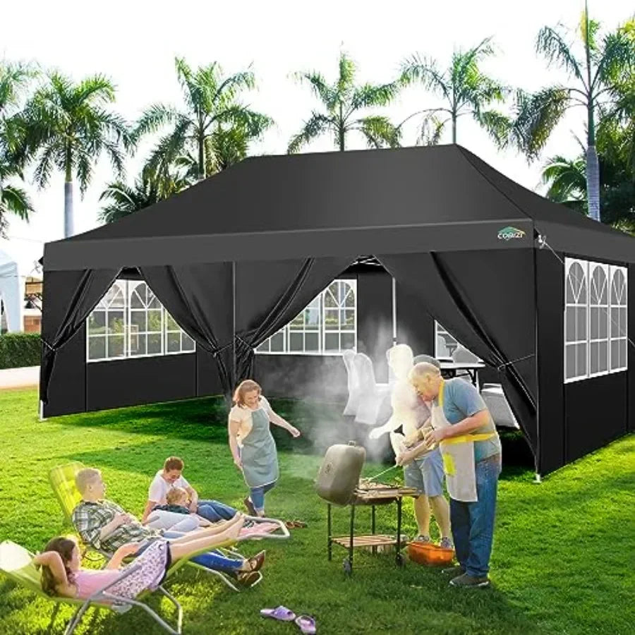 Pop Up  Tent 6 Removable Sidewalls Easy Up Commercial  Waterproof and UV50+ Gazebo with Portable Bag Adjustable Leg Heights Par
