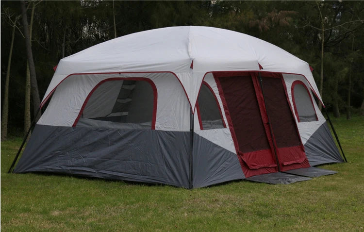 6-12Persons 2Rooms Large Space Tent Glamping Tourist Outdoor Camping Family Travel Anti-storm Suncreen Luxury UV 50+ Beach Play