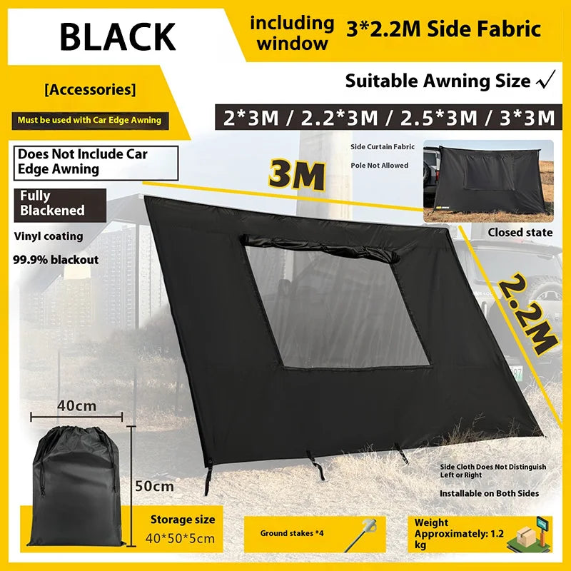 Car Side Tent Blackout with Mesh Windows Waterproof UV Protection Mounted Awning for Outdoor Camping Portable Shelter Easy Setup