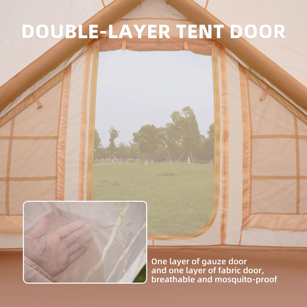 Inflatable Camping Tent with Chimney Window Easy Setup 4-Season Waterproof & Windproof Air Tent for Glamping Includes Hand Pump