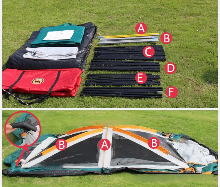 430/380/320cm Camping Tent 5-8-12 Person 3 Sizes Two-bedroom Tent Oversize Leisure Double-plies Rainproof Outdoor Family Tents