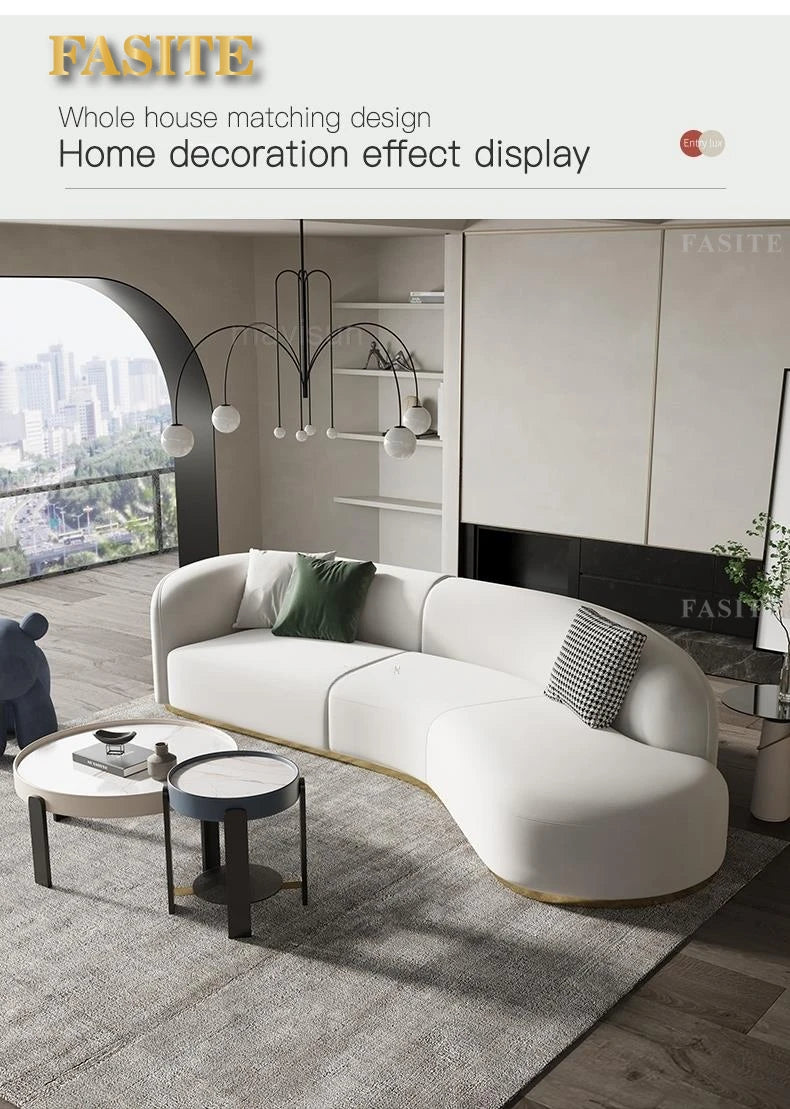 Curved Shape Modern Sofa Luxury Technology Minimalist Sofas Sectional Living Room Home Furniture Chaise Golden Metal Frame