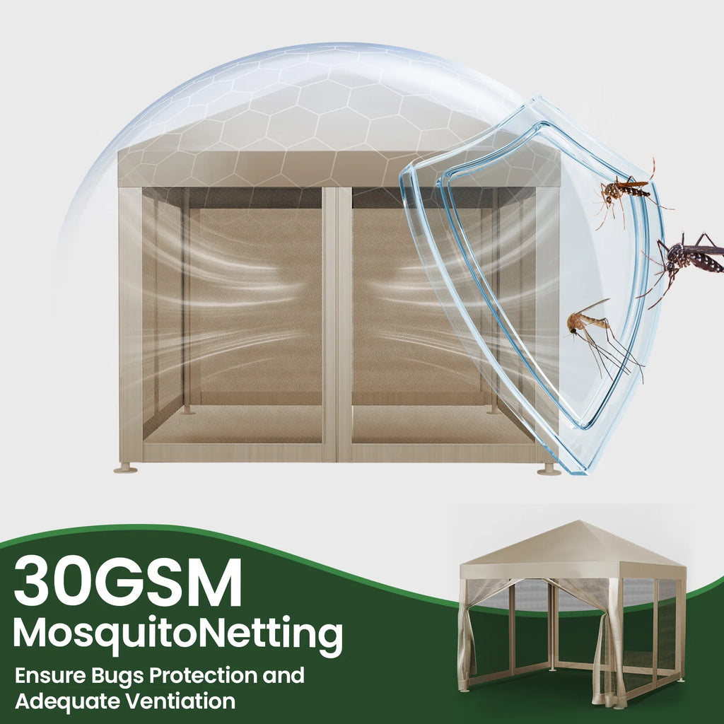 10' X10' Gazebo Canopy With Mosquito Netting, Outdoor Patio Gazebo Tent For Backyard, Garden, Khaki