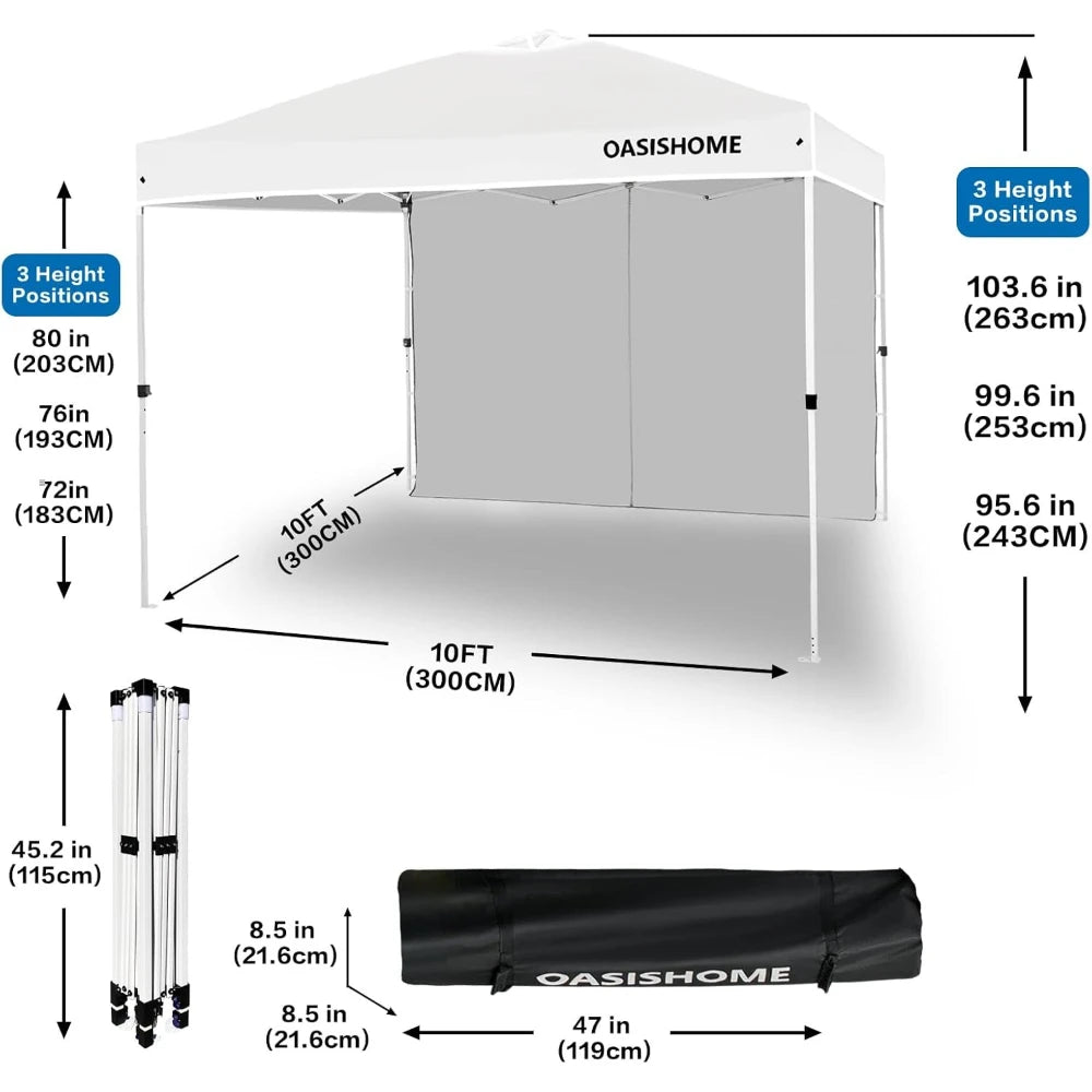 Tente pliante 10x10 avec paroi latérale, gazebo portable instantané pour extérieur, plage, patio, mariage et événements commerciaux, blanc