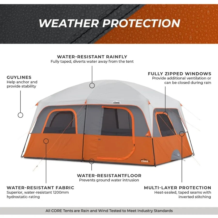 Tent for Family Camping 10 Person/ 11 Person/ 12 Person Large Multi Room Cabin Tents for Car Camping and Outdoor Adventures
