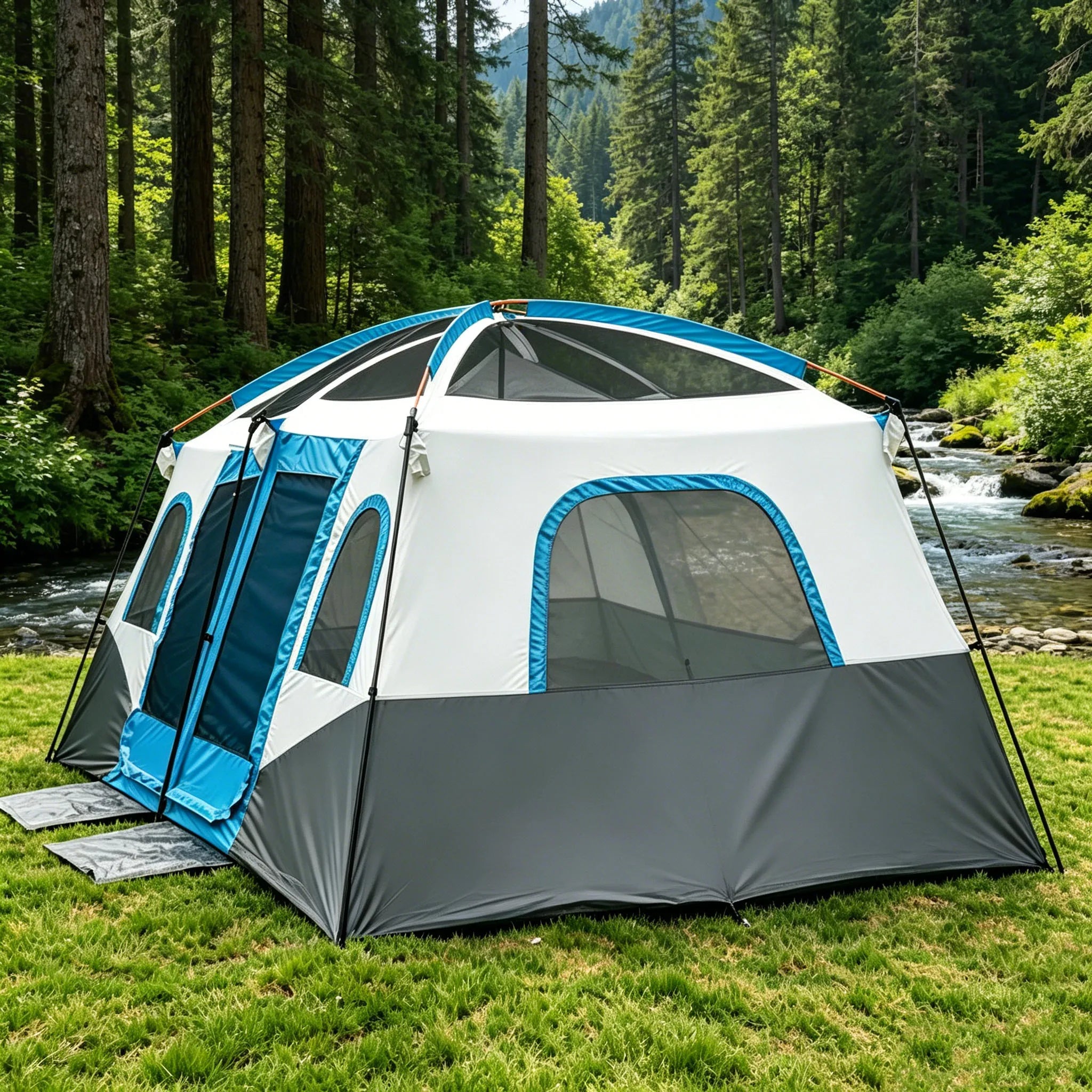4/8/12-Person Extra-Large Camping Tent Spacious interior perfect for group trips. Waterproof, UV-resistant, and windproof. 360° mesh ventilation keeps out insects. Ideal for picnics, vacations, and lakeside relaxation. Suita