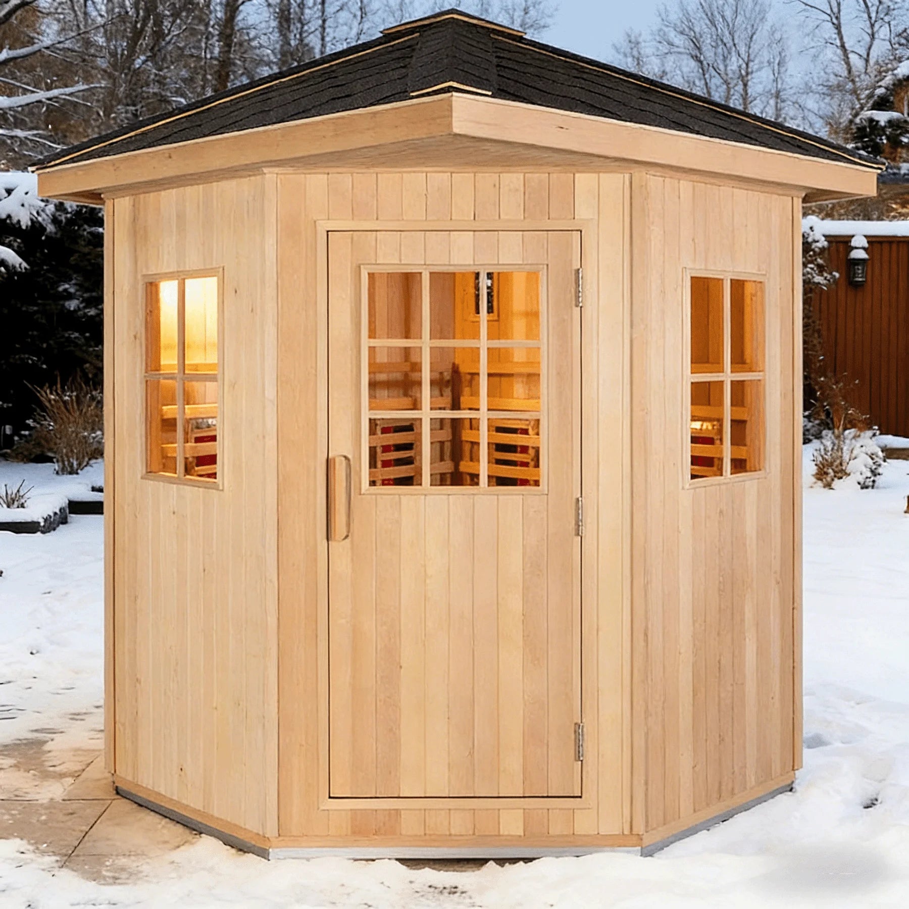 Sauna panoramique extérieur sur mesure, cabine de vapeur ronde, anti-corrosion, anti-fissuration, durable, chauffage intégré, spa à domicile