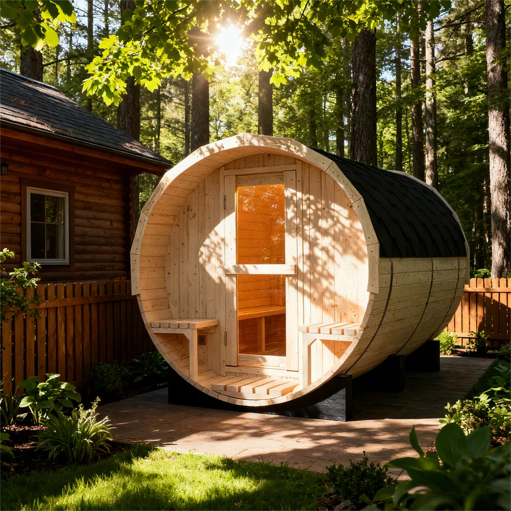 Sauna familial extérieur durable en bois de pin, sauna traditionnel à vapeur