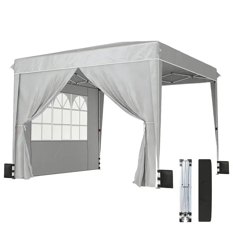 10 x 10 ft Pop Up Canopy Tent with Sidewalls, UPF50+ Outdoor Portable Instant Canopy Shelter with Carry Bag, Light Gray