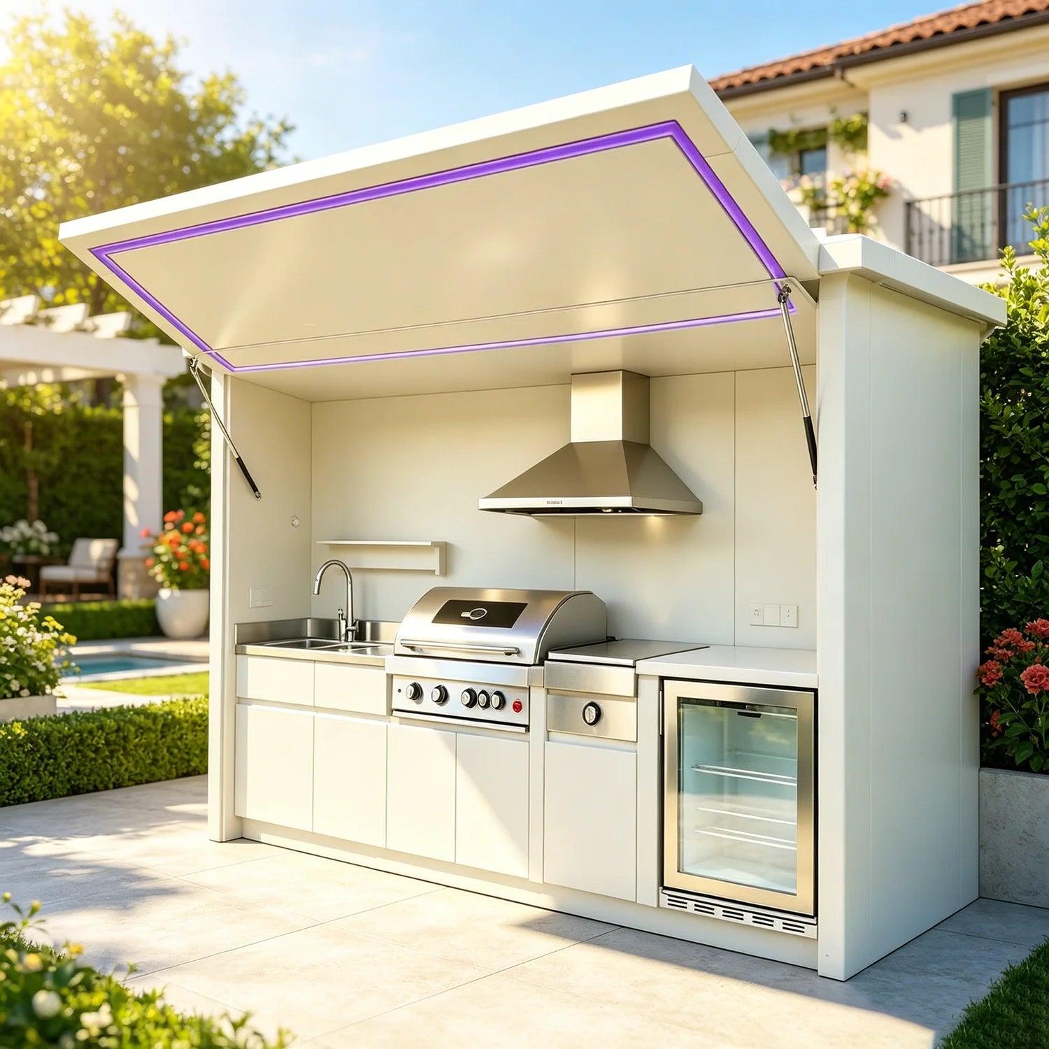 All-in-One Complete Custom Outdoor Kitchen, Premium Fully Equipped, Anti Wind Rain Snow for Residential Outdoor Use