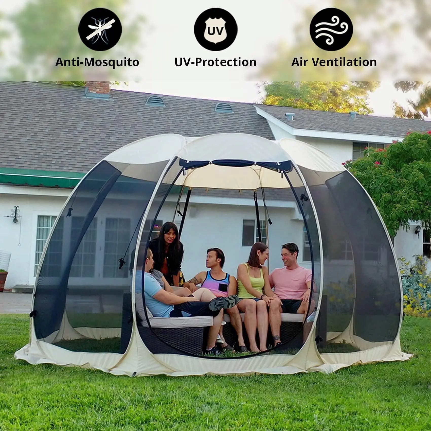 Hot Sale 6 Sided Mesh Screen Party Tent Durable Waterproof Outdoor Tent for Camping Backyard Garden Party