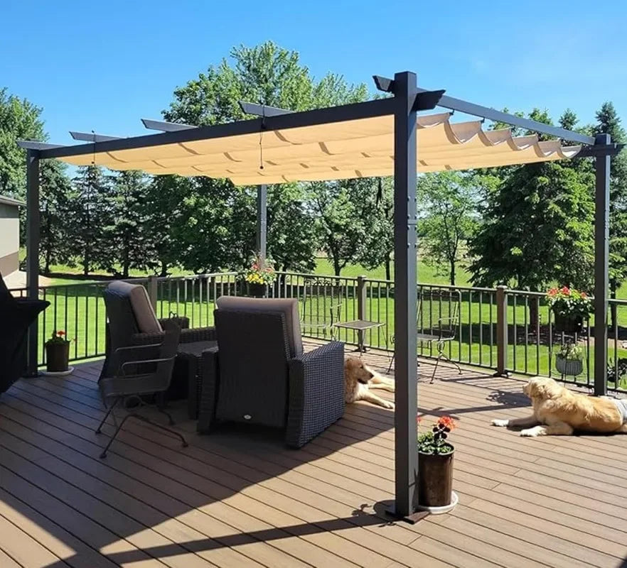 PURPLE LEAF 10' X 13' Outdoor Retractable Pergola with Sun Shade Canopy Patio Metal Shelter for Garden Porch Beach Pavilion