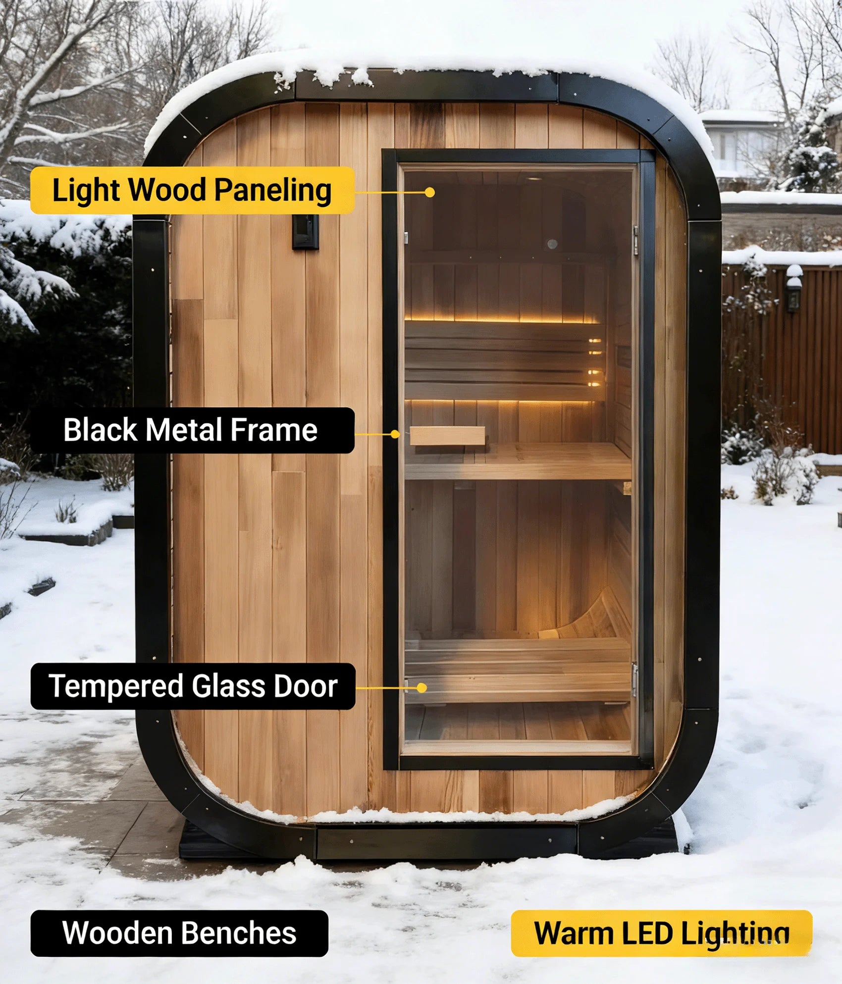 Sauna panoramique extérieur sur mesure, cabine de vapeur ronde, anti-corrosion, anti-fissuration, durable, chauffage intégré, spa à domicile