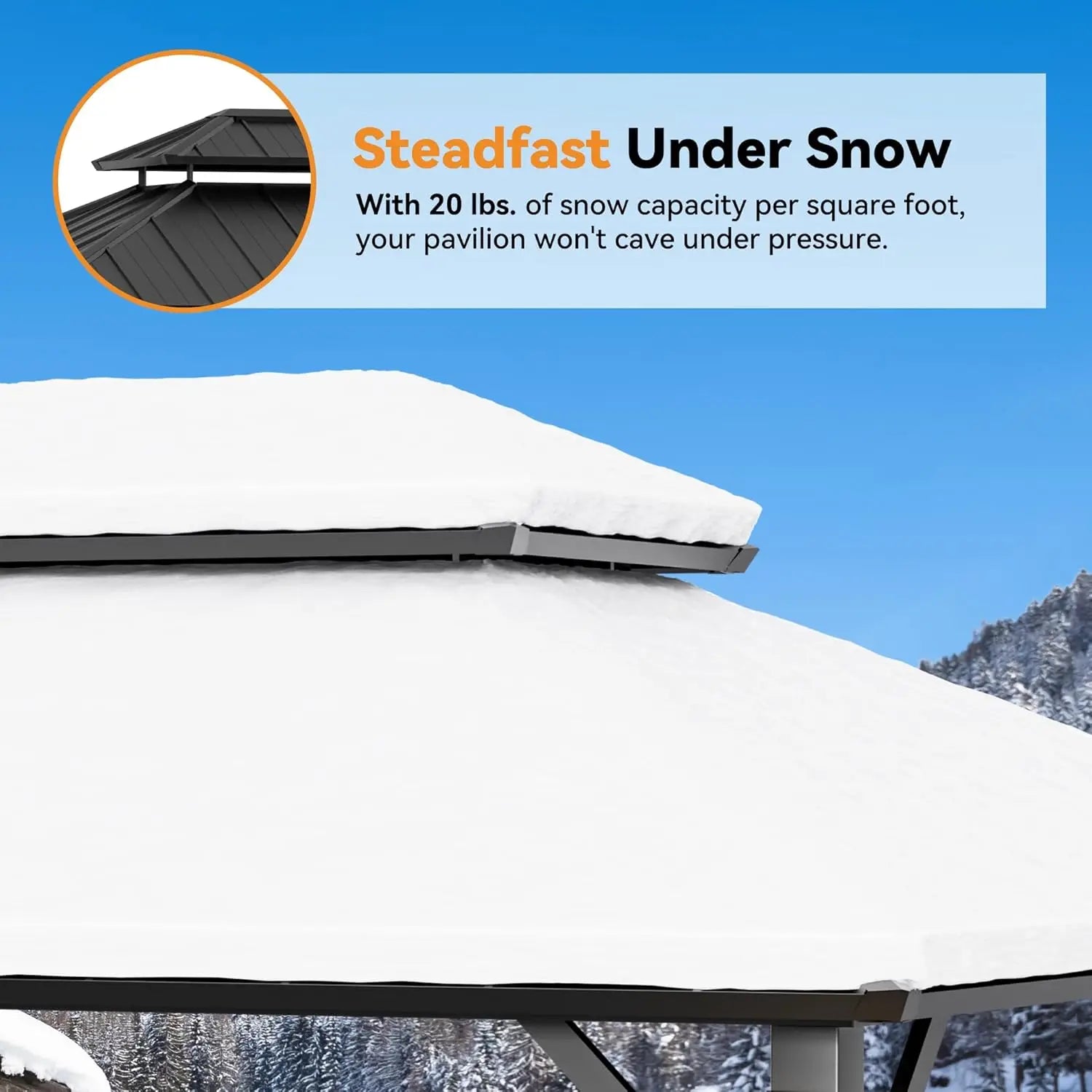 Hardtop & Permanent, Gazebo, 4 LED Lights & Galvanized Steel Frame, Modern Outdoor, 10'x12', Custom
