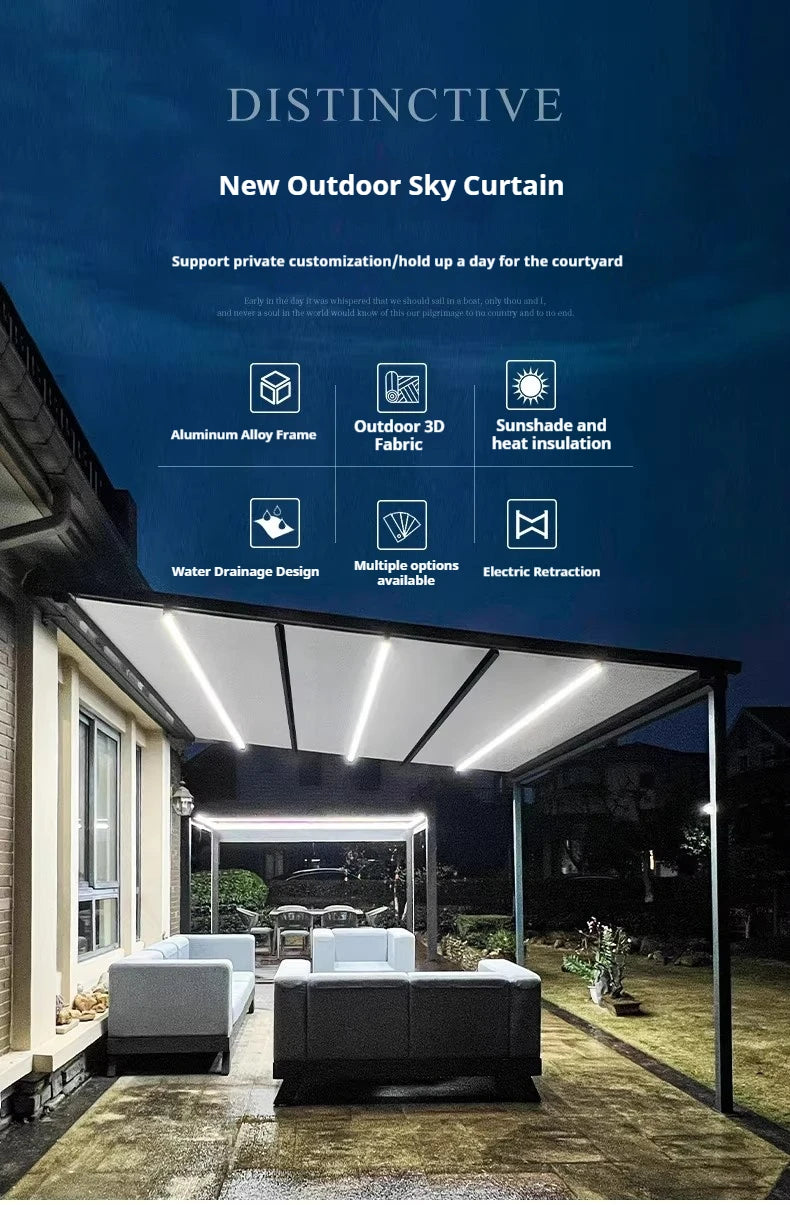 Electric Retractable Awning PVC Folding Canopy Motorized Sunshade Waterproof Patio Roof Cover Aluminum Pergola Outdoor Shelter