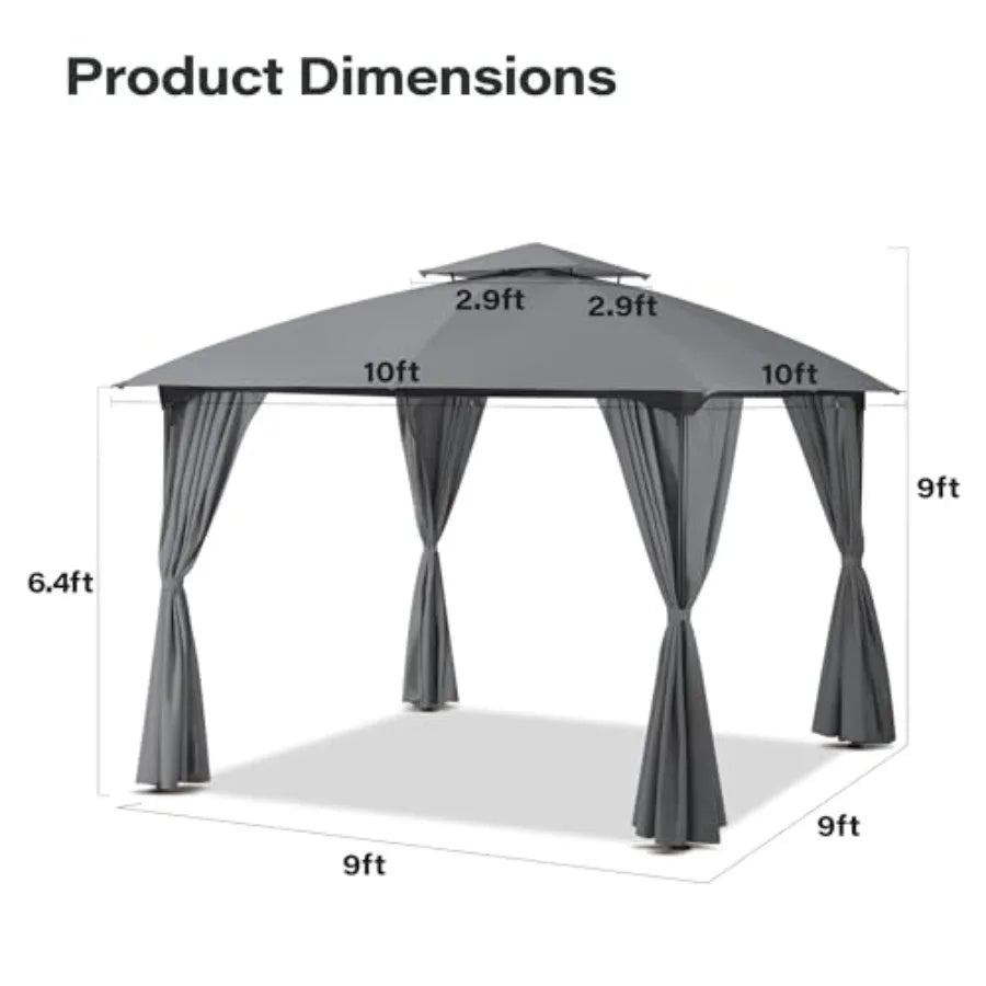 Patio Arc Gazebo Outdoor  Tent 10'x10' Party Tent Shelter with Curtains Expansion Bolts and Wind-Resistant Ropes for Patios Gar