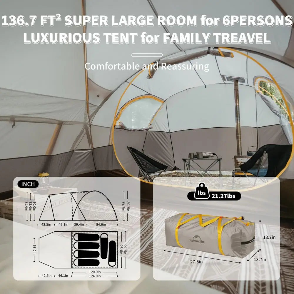 KOTA Camping Tent, Double Layer Waterproof Tents for Camping, Large and Tall Family Tent with Vestibules Porch