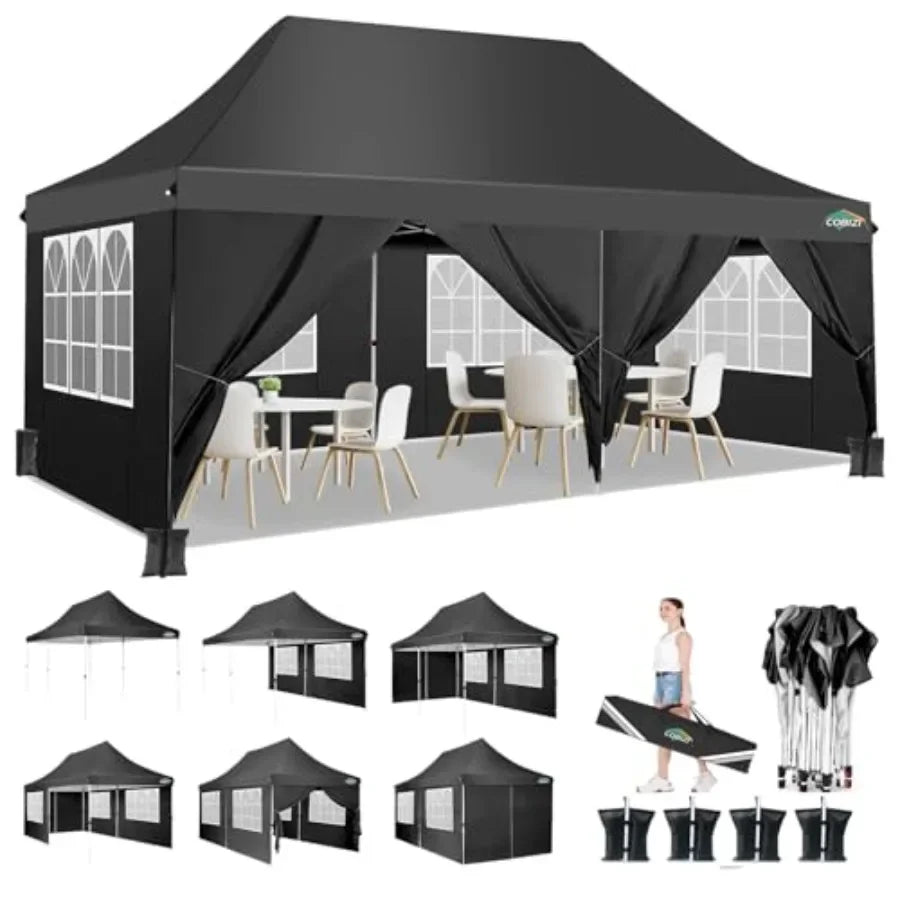 Pop Up  Tent 6 Removable Sidewalls Easy Up Commercial  Waterproof and UV50+ Gazebo with Portable Bag Adjustable Leg Heights Par