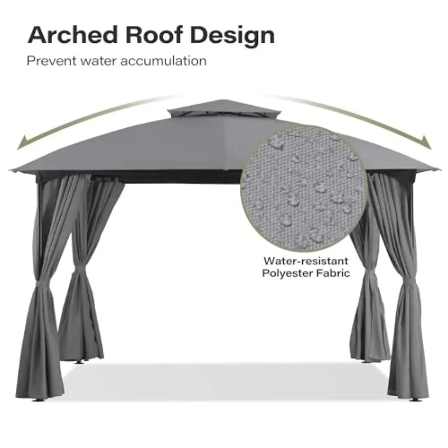 Patio Arc Gazebo Outdoor  Tent 10'x10' Party Tent Shelter with Curtains Expansion Bolts and Wind-Resistant Ropes for Patios Gar