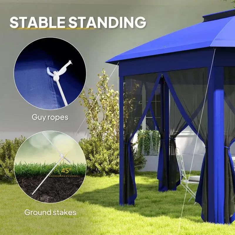 Abri de jardin hexagonal pliable 13' x 13' avec 6 moustiquaires zippées pour patio, jardin, mariage ou fête