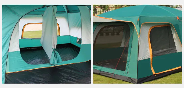 430/380/320cm Camping Tent 5-8-12 Person 3 Sizes Two-bedroom Tent Oversize Leisure Double-plies Rainproof Outdoor Family Tents